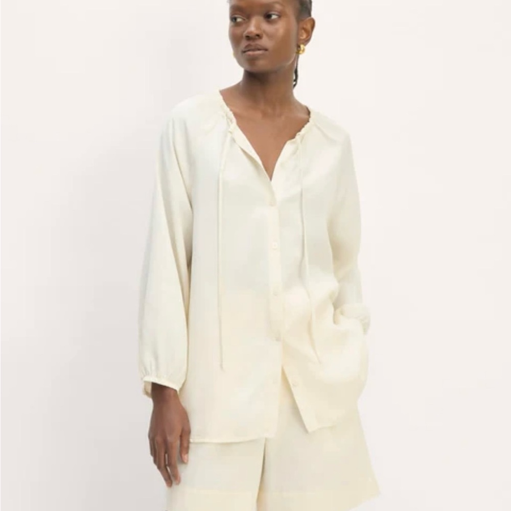 Everlane Boho Cream Spring Casual Office Blouse long puffed sleeves Medium